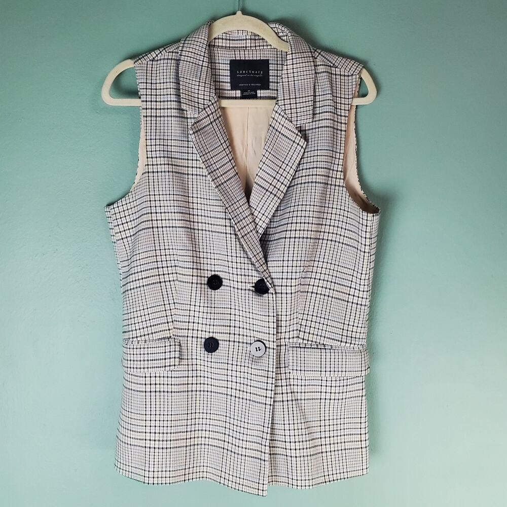 Sanctuary Lonny Sleeveless Plaid Preppy Career Academia Blazer Vest Size Medium